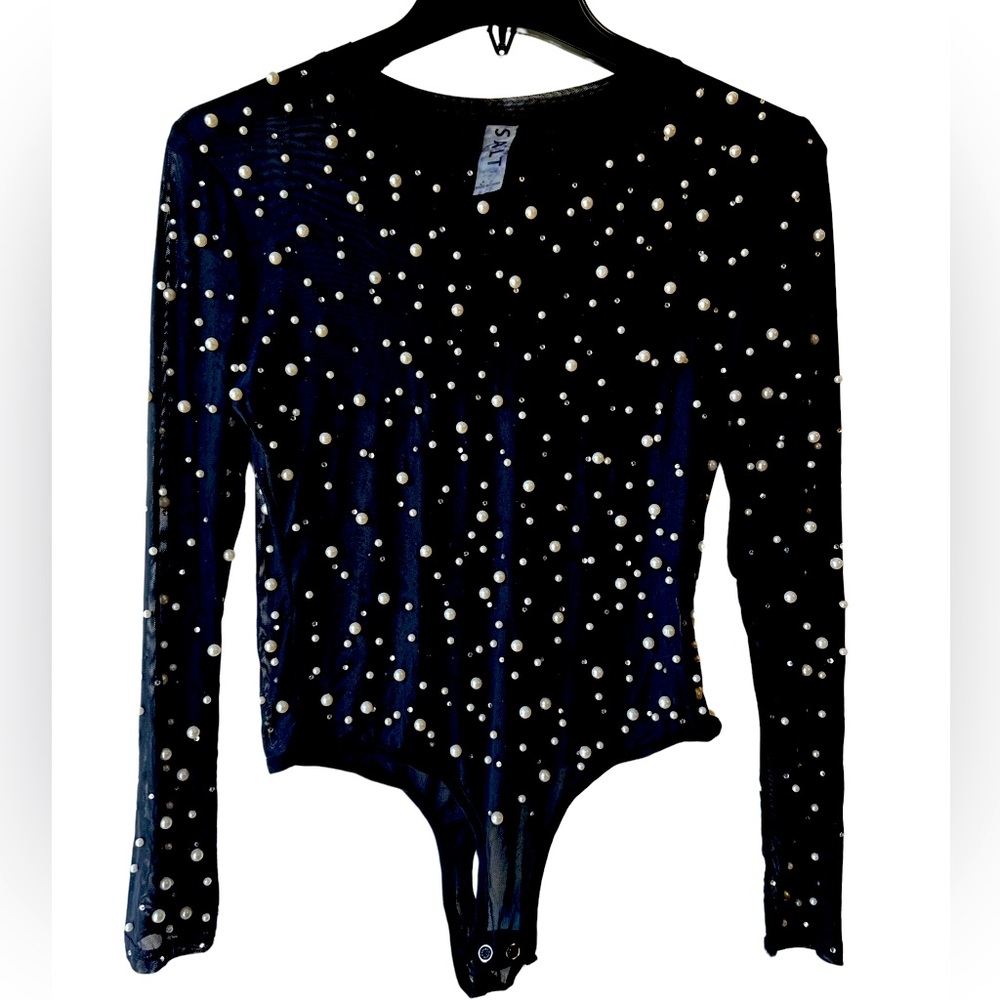 Pearl and crystal bodysuit.